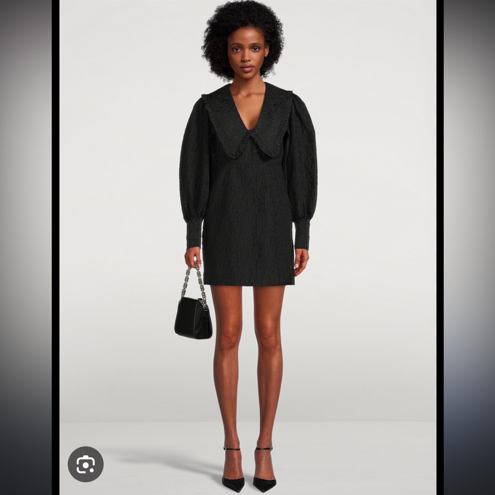 GANNI Jacquard Organza Ruffle Collar Dress